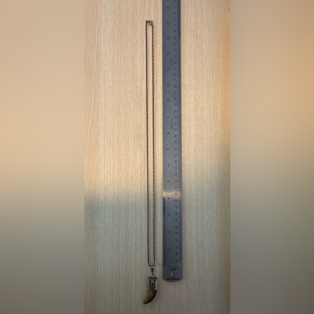 Native American Navajo bear claw pendant turquoise + coral silver 30” necklace - Picture 5 of 6